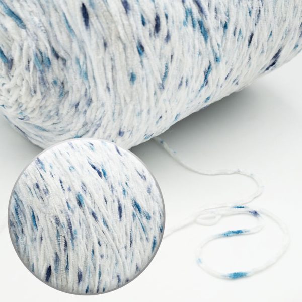 White with Blue Specks Chenille Yarn - Image 2